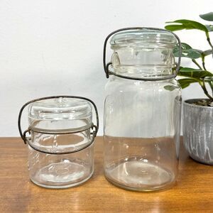 Vintage Hazel Atlas Canning Jars with Glass Lid Farmhouse Storage Set of 2